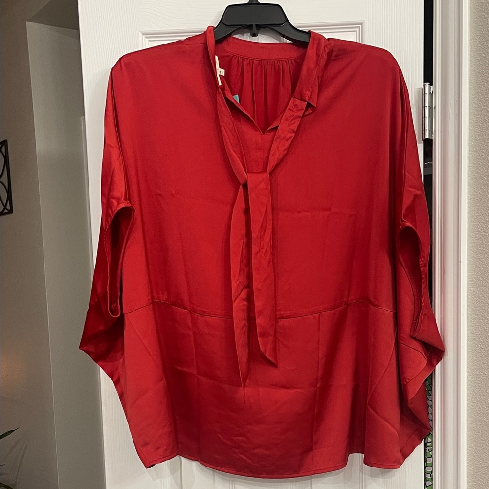 Easel Elegant Scarlet Tie-Neck Blouse